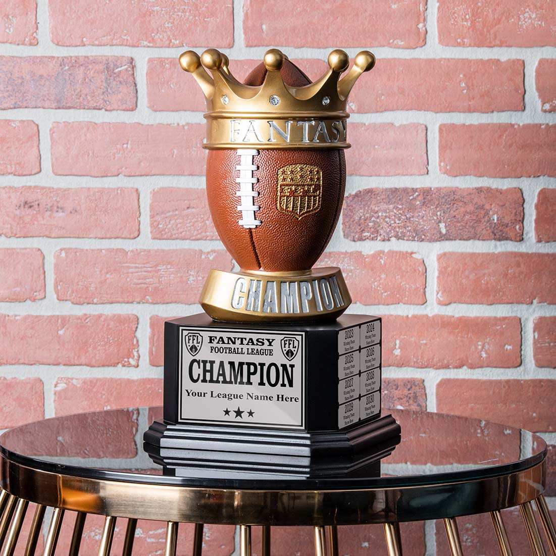15" Perpetual Fantasy Football Trophy - Golden Crown Football