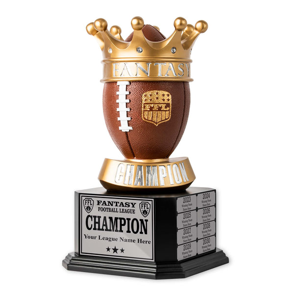 15" Perpetual Fantasy Football Trophy Golden Crown Football Fantasy
