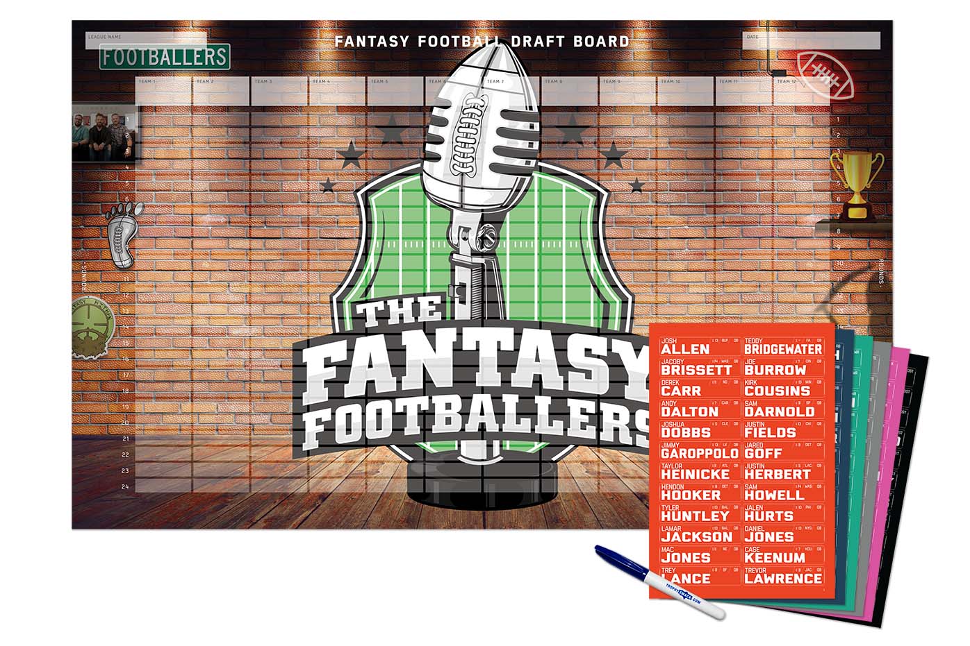 2025 Fantasy Footballers Draft Board Kit - 12, 10, 8 team