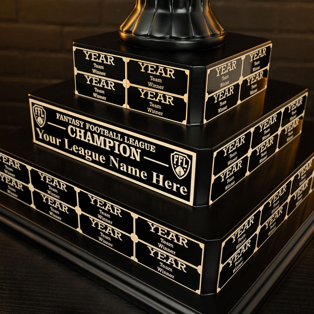 TrophySmack 17" Fantasy Football Tiered Perpetual Trophy - Black/Gold Engravings