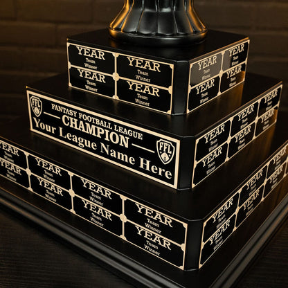 TrophySmack 17" Fantasy Football Tiered Perpetual Trophy - Black/Gold Engravings