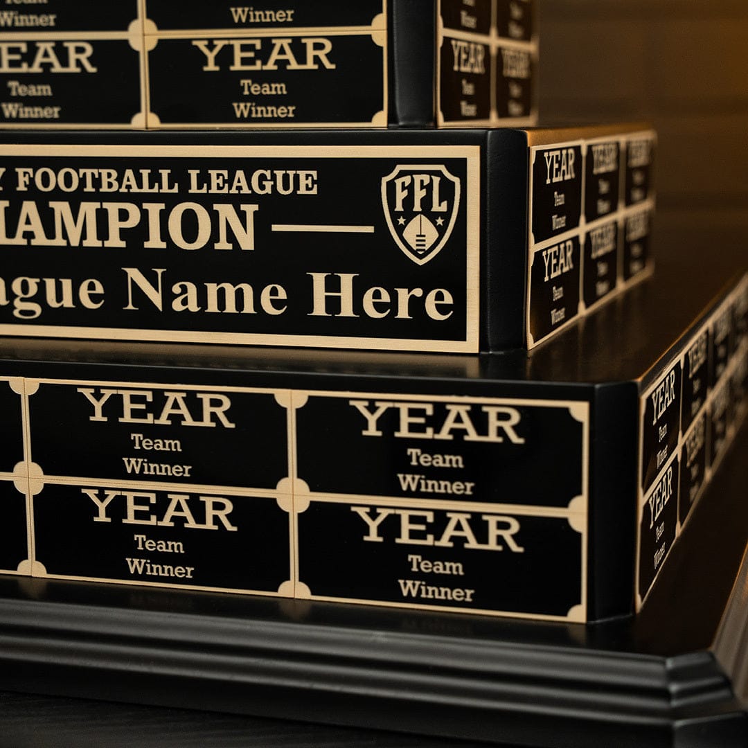 TrophySmack 17" Fantasy Football Tiered Perpetual Trophy - Black/Gold Engravings