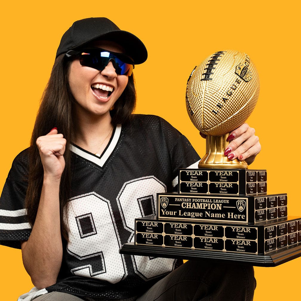 TrophySmack 17" Fantasy Football Tiered Perpetual Trophy - Black/Gold Engravings