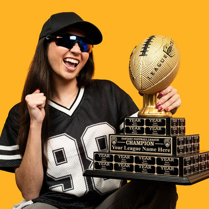 TrophySmack 17" Fantasy Football Tiered Perpetual Trophy - Black/Gold Engravings