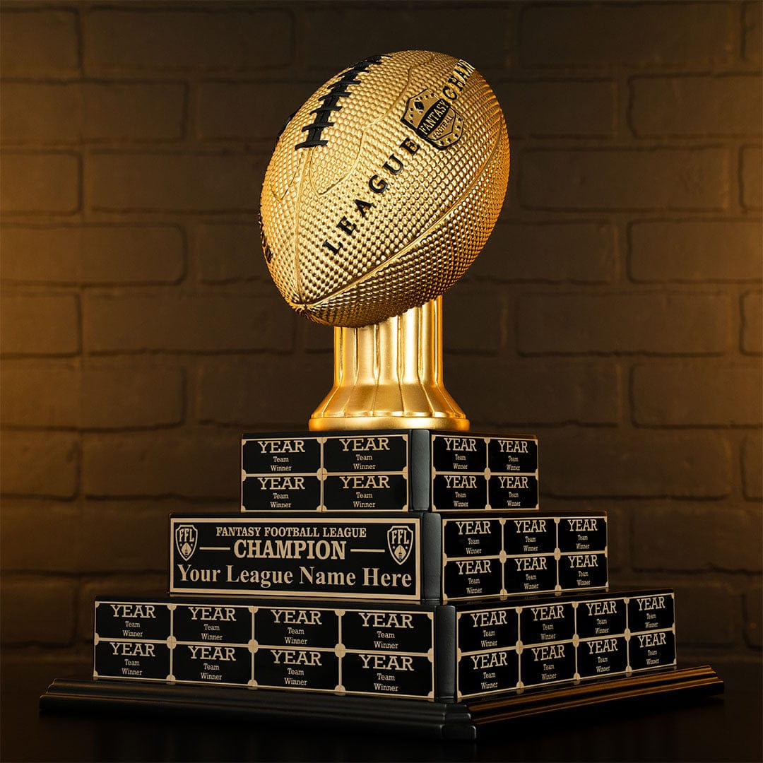 TrophySmack 17" Fantasy Football Tiered Perpetual Trophy - Black/Gold Engravings