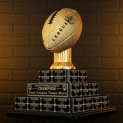 TrophySmack 17" Fantasy Football Tiered Perpetual Trophy - Black/Gold Engravings