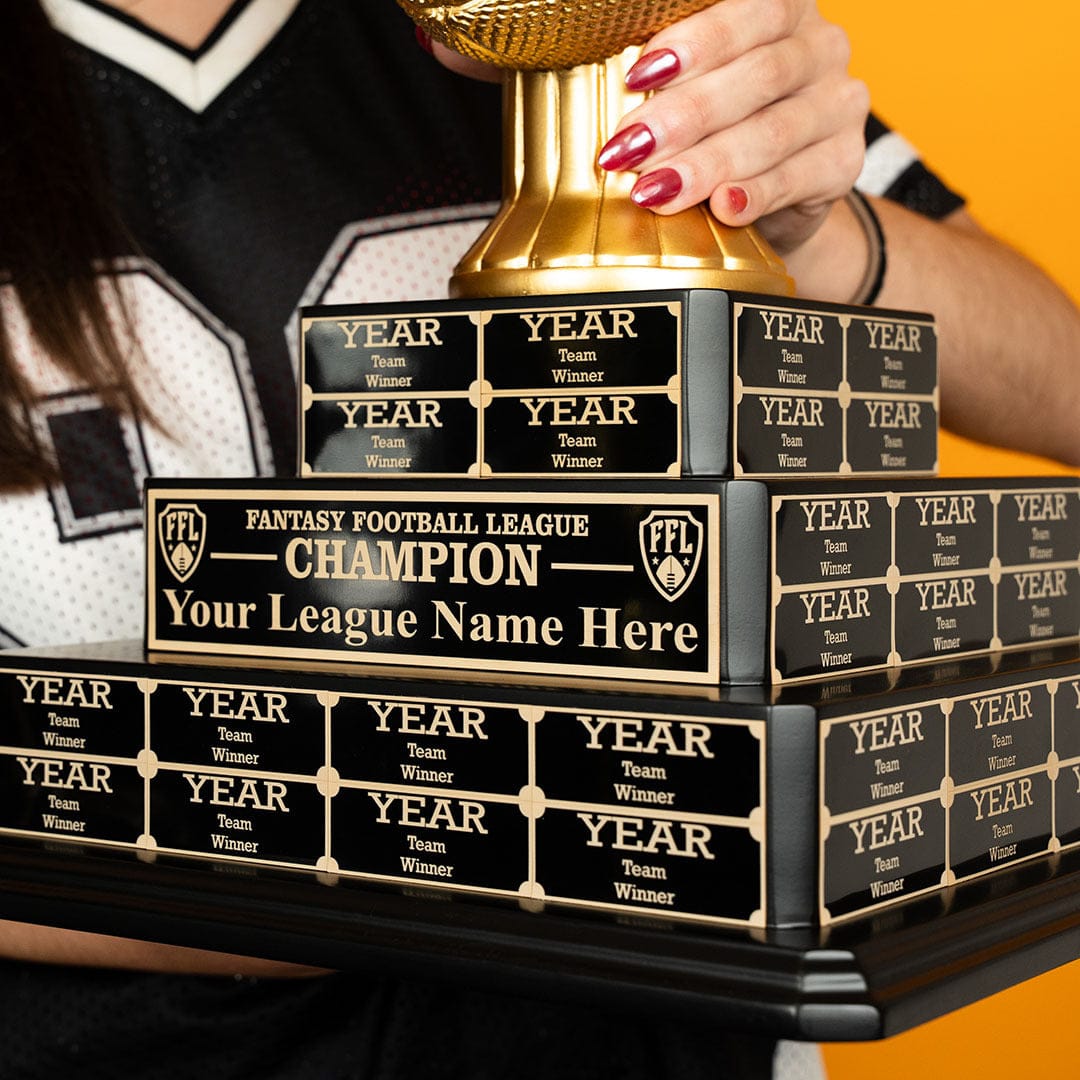 TrophySmack 17" Fantasy Football Tiered Perpetual Trophy - Black/Gold Engravings