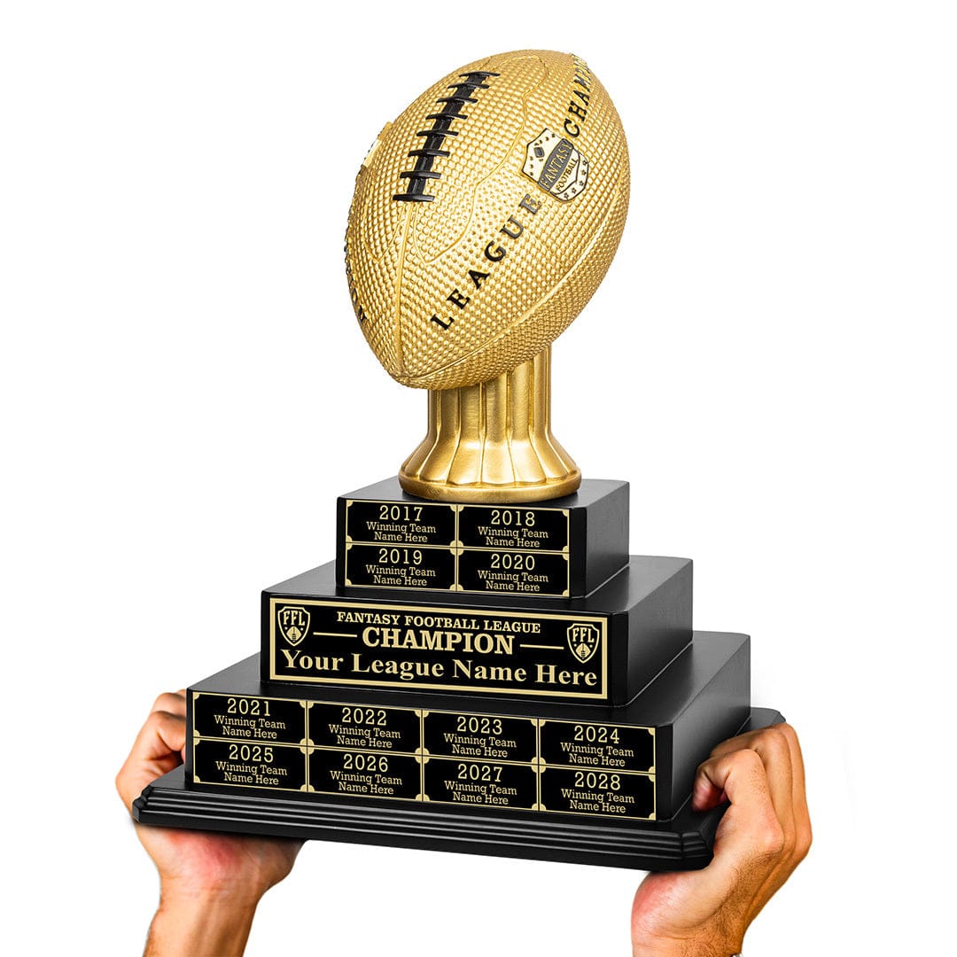 TrophySmack 17" Fantasy Football Tiered Perpetual Trophy - Black/Gold Engravings
