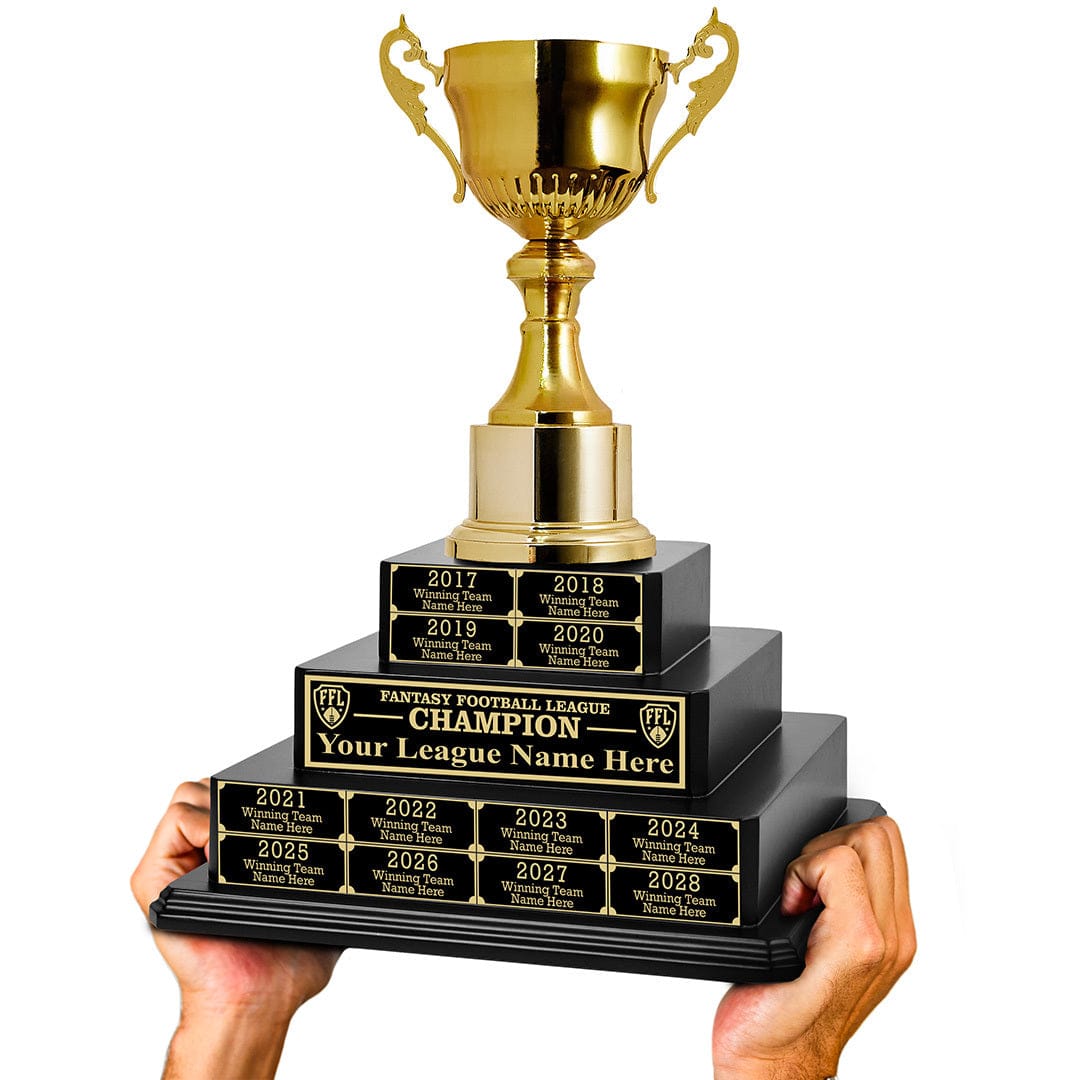 TrophySmack 17" Fantasy Football Tiered Perpetual Trophy - Black/Gold Engravings