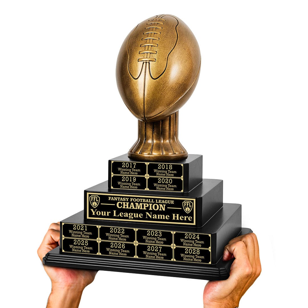 TrophySmack 17" Fantasy Football Tiered Perpetual Trophy - Black/Gold Engravings