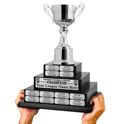 TrophySmack 17" Fantasy Football Tiered Perpetual Trophy - Silver Engravings