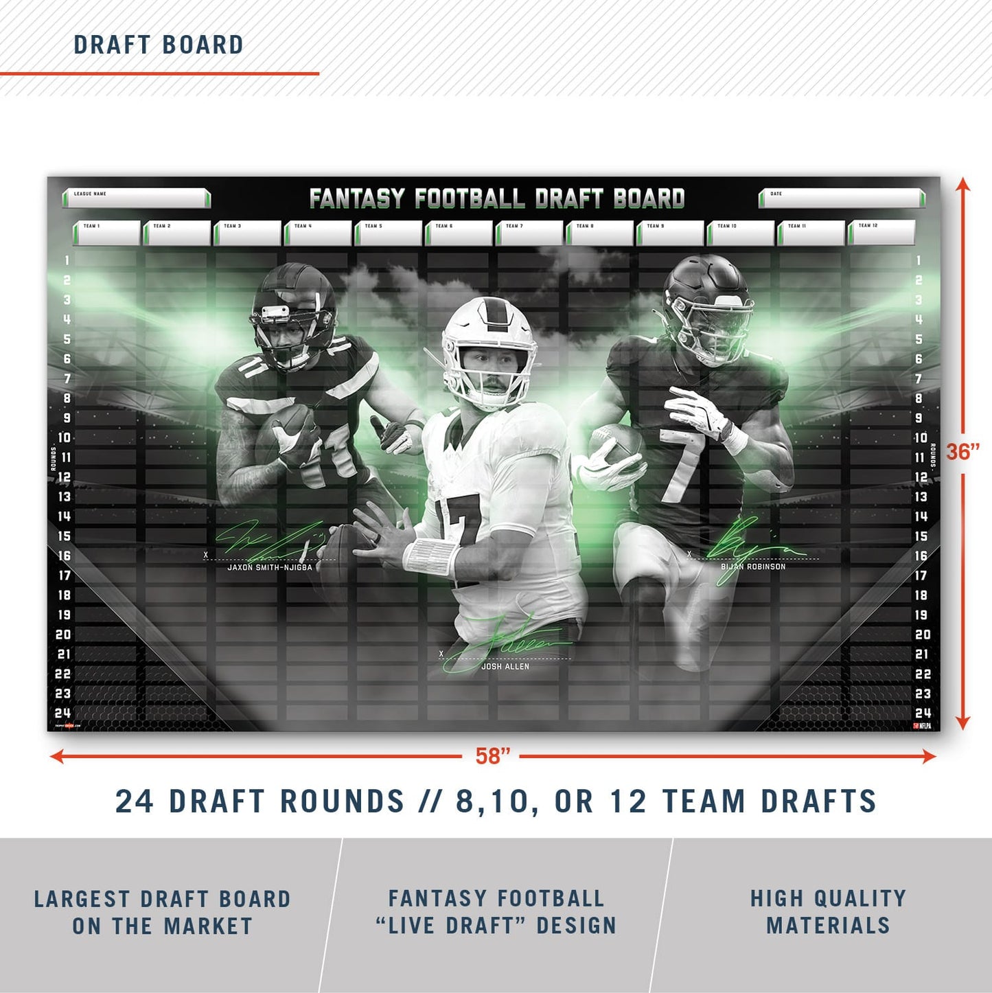 2026 NFL Superstar Fantasy Football Draft Board Kit - 12, 10, 8 team