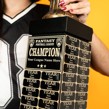 TrophySmack 24" Fantasy Football Tower Perpetual Trophy - Black/Gold Engravings