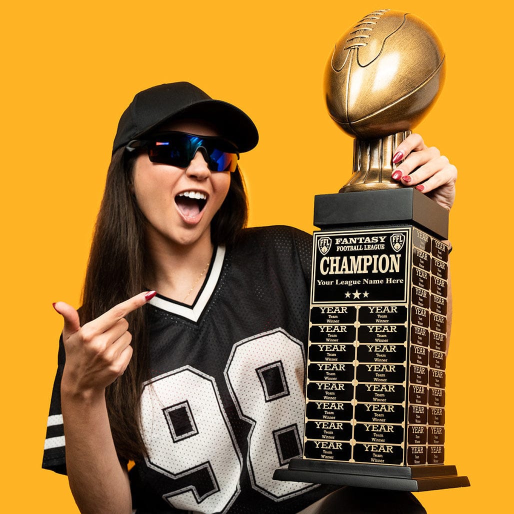 TrophySmack 24" Fantasy Football Tower Perpetual Trophy - Black/Gold Engravings