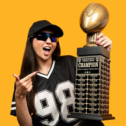 TrophySmack 24" Fantasy Football Tower Perpetual Trophy - Black/Gold Engravings