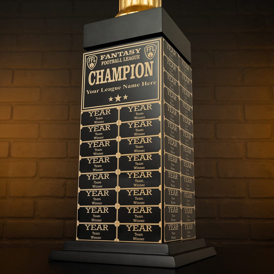 TrophySmack 24" Fantasy Football Tower Perpetual Trophy - Black/Gold Engravings