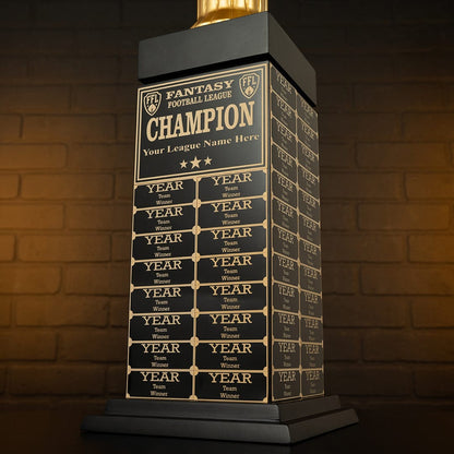 TrophySmack 24" Fantasy Football Tower Perpetual Trophy - Black/Gold Engravings