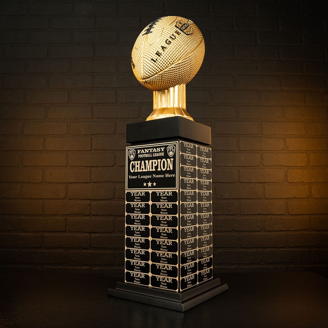 TrophySmack 24" Fantasy Football Tower Perpetual Trophy - Black/Gold Engravings