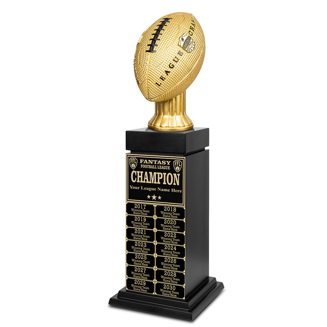 TrophySmack 24" Fantasy Football Tower Perpetual Trophy - Black/Gold Engravings