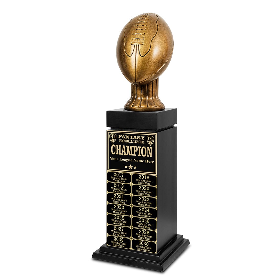 TrophySmack 24" Fantasy Football Tower Perpetual Trophy - Black/Gold Engravings