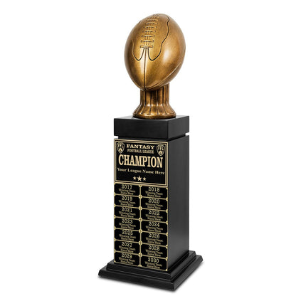 TrophySmack 24" Fantasy Football Tower Perpetual Trophy - Black/Gold Engravings