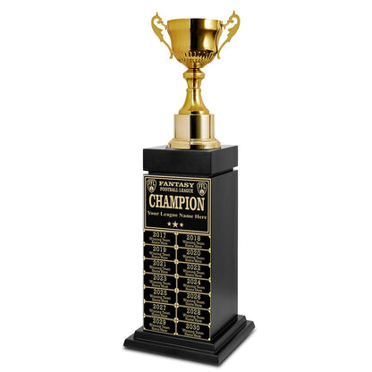 TrophySmack 24" Fantasy Football Tower Perpetual Trophy - Black/Gold Engravings