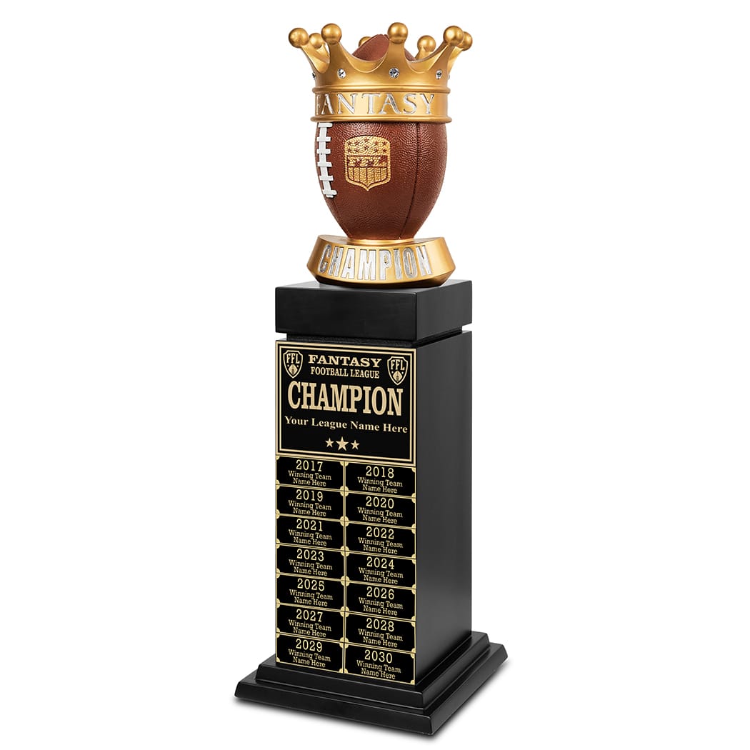 TrophySmack 24" Fantasy Football Tower Perpetual Trophy - Black/Gold Engravings