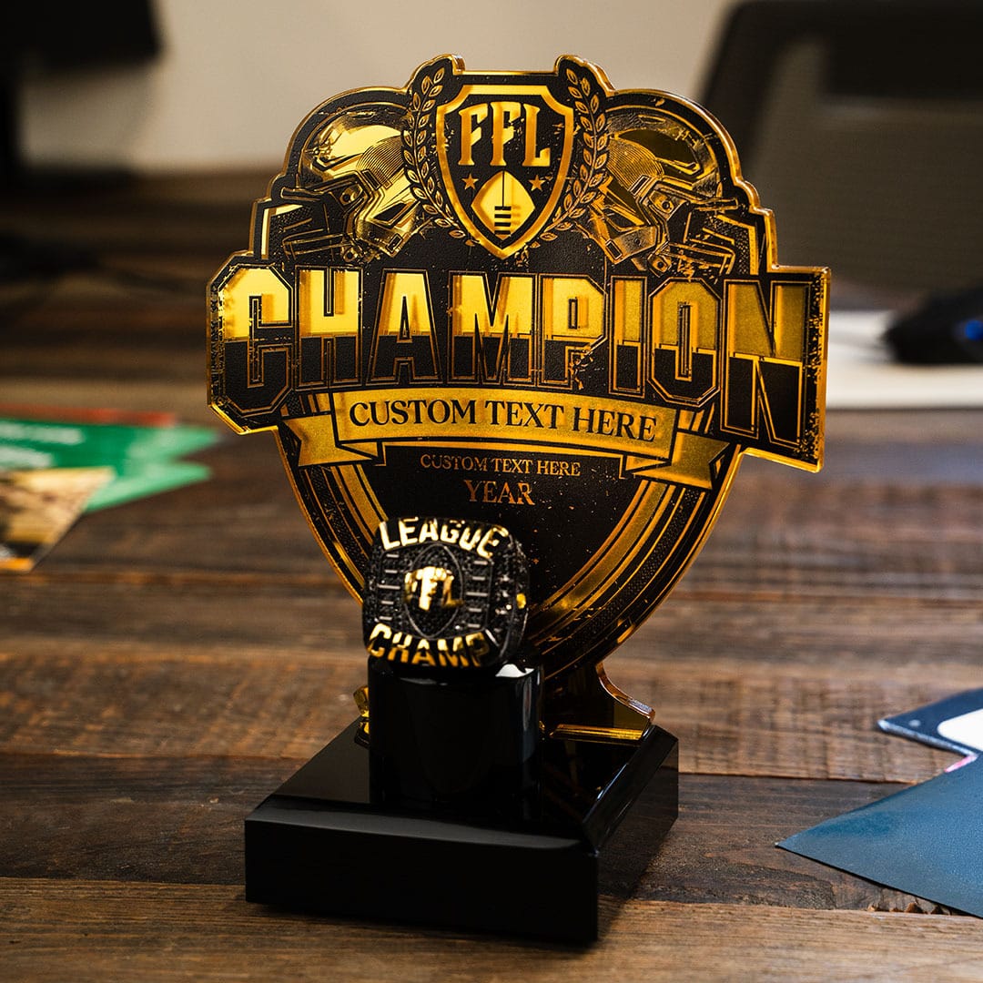 TrophySmack 7" Fantasy Football Championship Ring Display Bundle